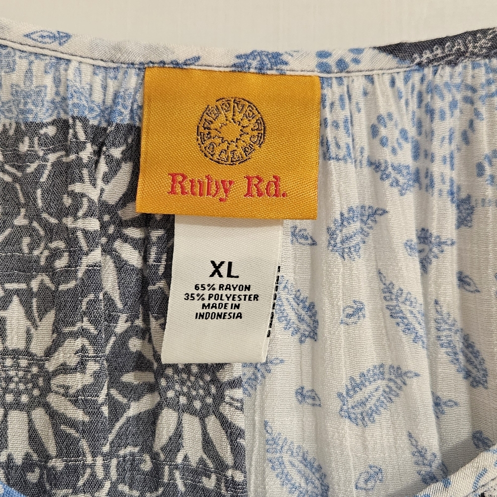 Ruby Rd. Blue and White Patchwork Blouse - Picture 5 of 5